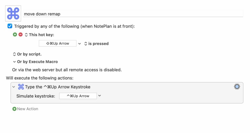 A very simple keyboard maestro macro remapping a hotkey to another.